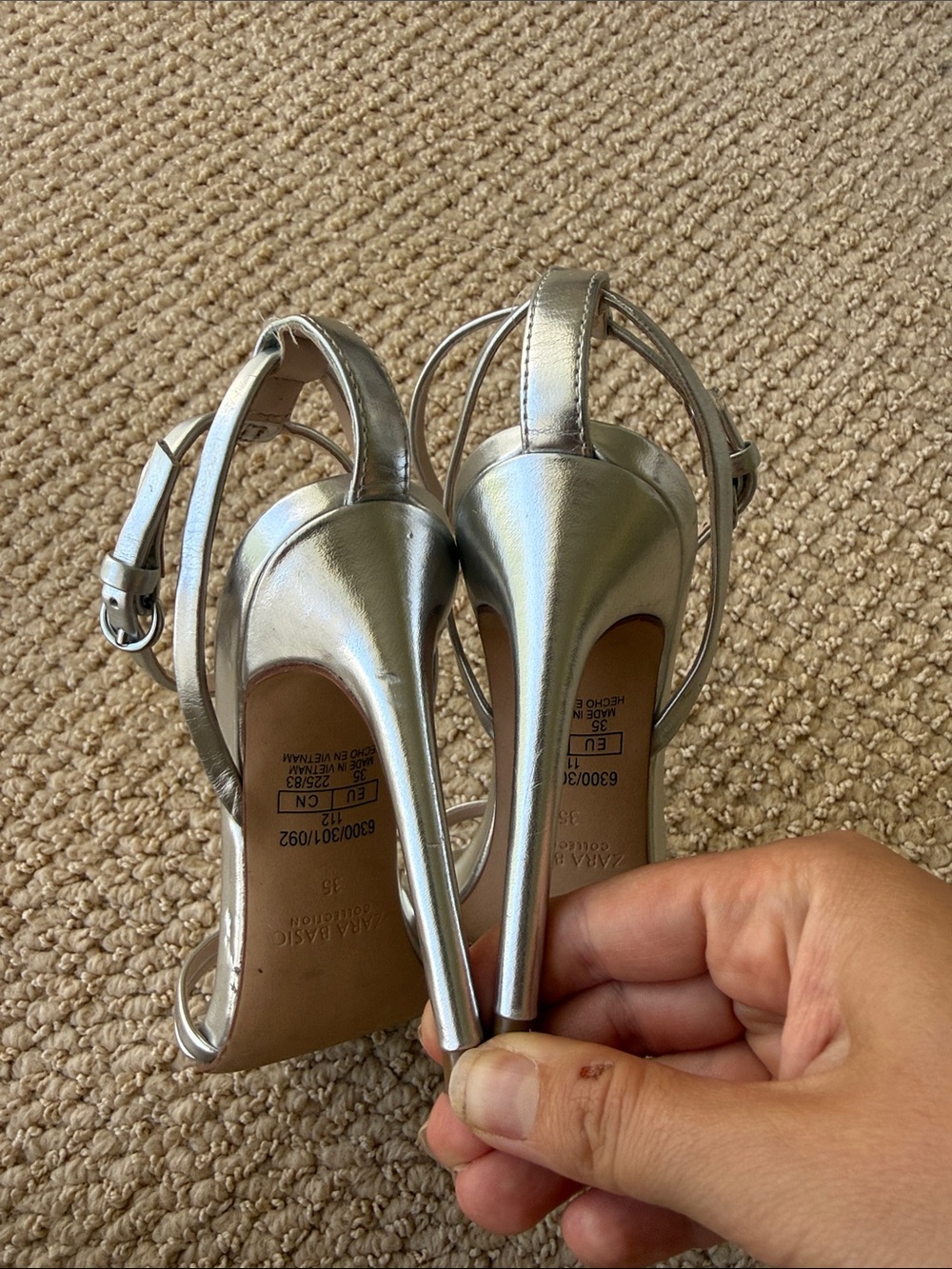 Zara Silver Strappy High-Heel Sandals - Women's Evening Pumps size 35/5 - Picture 8 of 8